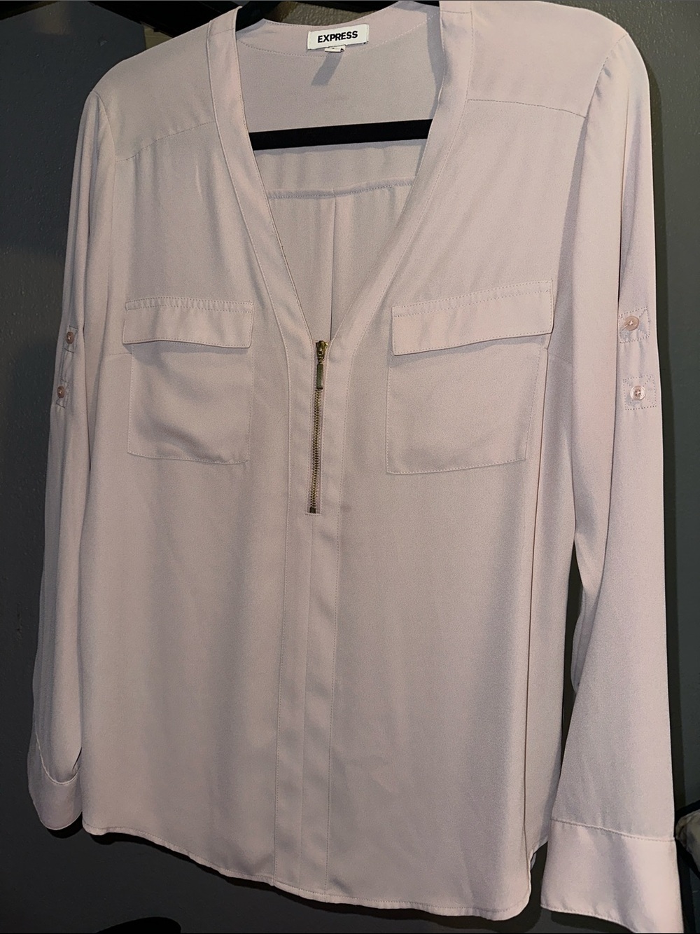 Express Blush-Pink Zip Front Utility Blouse